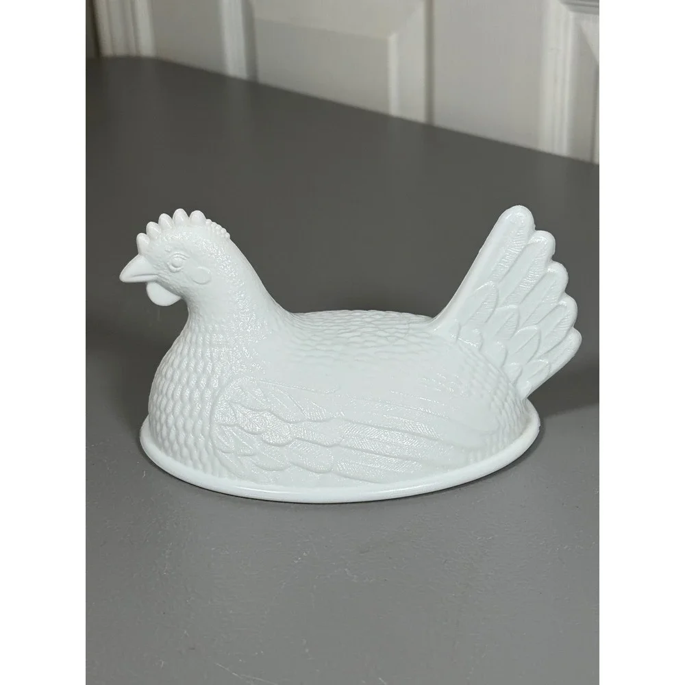 VTG Indiana Milk Glass Hen on Nest Replacement Lid Chicken 6.5 Inch Top Lid Only